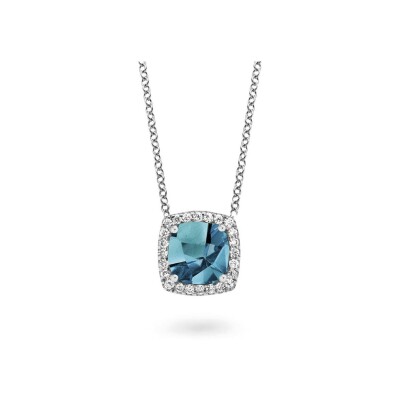 Collier One More Etna en or blanc, topaze london blue et diamants