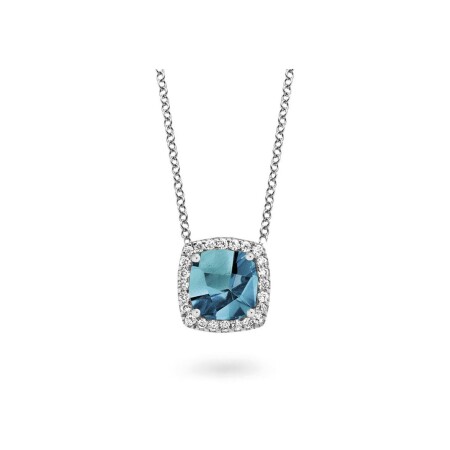 Collier One More Etna en or blanc, topaze london blue et diamants