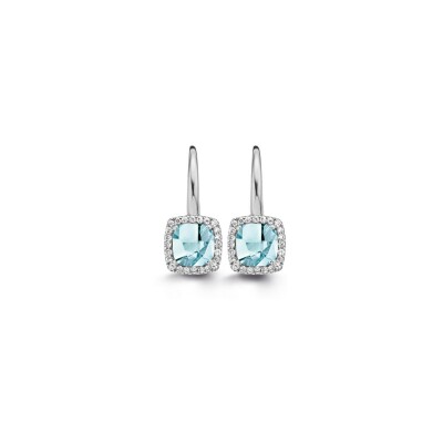 Boucles d'oreilles One More Etna en or blanc, topaze bleue sky blue et diamants