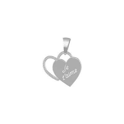 Pendentif doubles cœurs Je t Aime en argent rhodié
