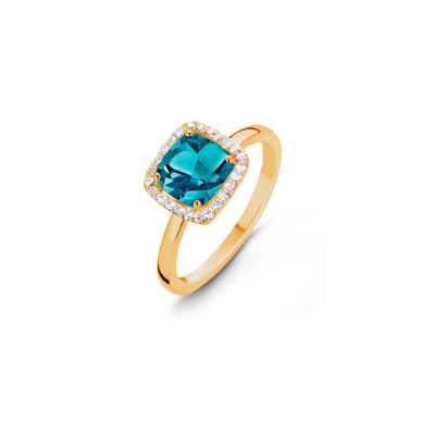 Bague One More Etna en or jaune, topaze london blue et diamants