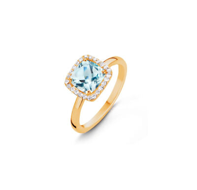 Bague One More Etna en or jaune, topaze bleue sky blue et diamants