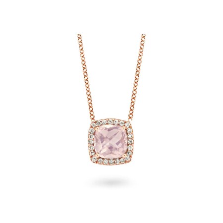 Collier One More Etna en or rose, diamants et quartz rose