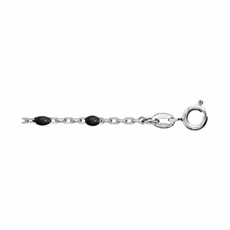 Chaîne de cheville en argent rhodié olives résine noire, 23+3cm