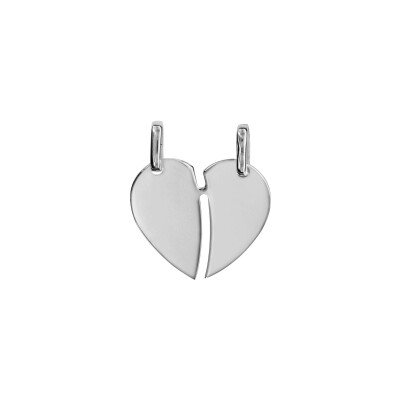 Pendentif coeur à partager moyen modèle en argent rhodié