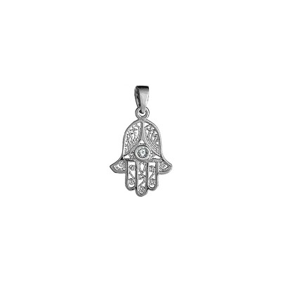 Pendentif Main de Fatma en argent rhodié et oxydes de zirconium