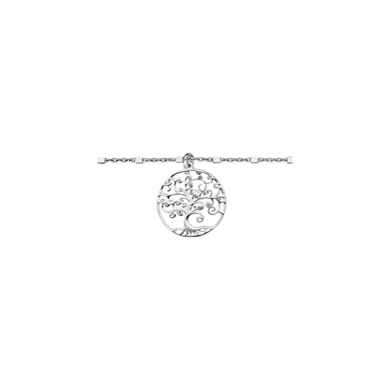 Chaine de cheville en argent rhodié, arbre de vie, 23+3cm