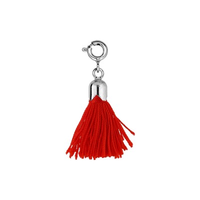 Pompom rouge en argent rhodié