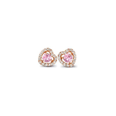 Puces d'oreilles One More Salina en or rose, diamants et saphirs roses