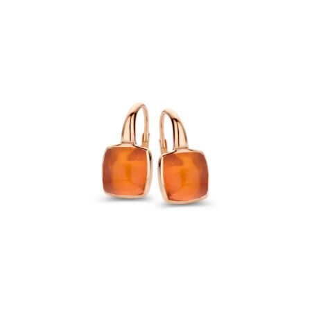 Boucles d'oreilles One More Pantelleria en or rose et quartz sur agates orange 