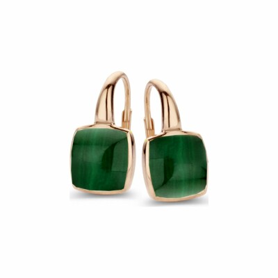 Boucles d'oreilles One More Pantelleria en or rose et cristal de roche sur malachite