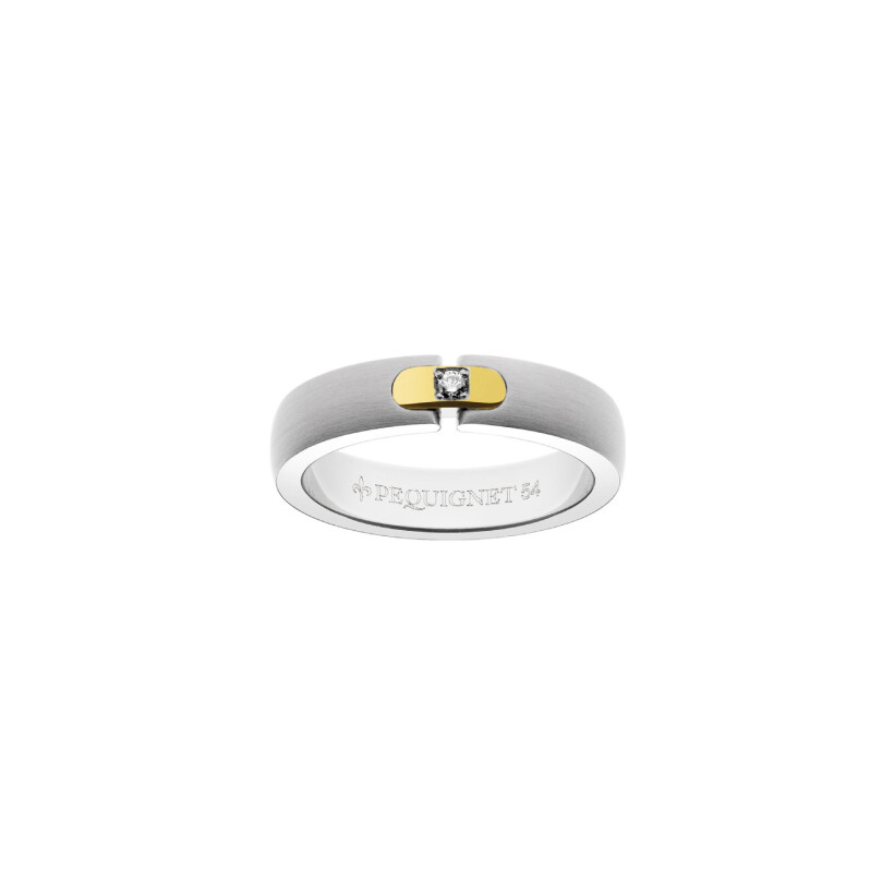 Alliance Pequignet Moorea en acier, or jaune et diamant, largeur 4.5mm