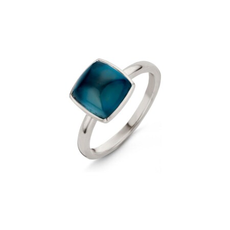 Bague One More Pantelleria en or blanc et topaze london blue sur nacre