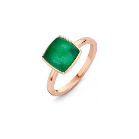 Bague One More Pantelleria en or rose et cristal de roche sur quartz verte