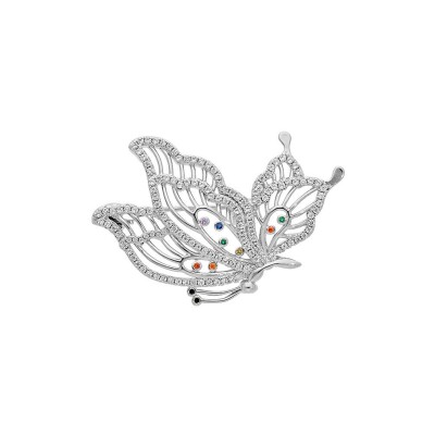 Broche papillon en argent rhodié et oxyde de zirconium