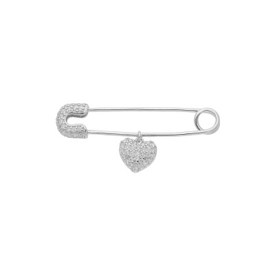 Broche pampille cœur en argent rhodié