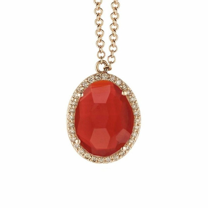 Collier One More Stromboli en or rose, agate rouge et diamants bruns