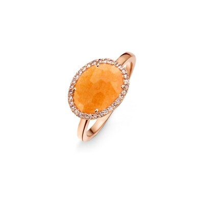 Bague One More Stromboli en or rose, aventurine orange et diamants bruns
