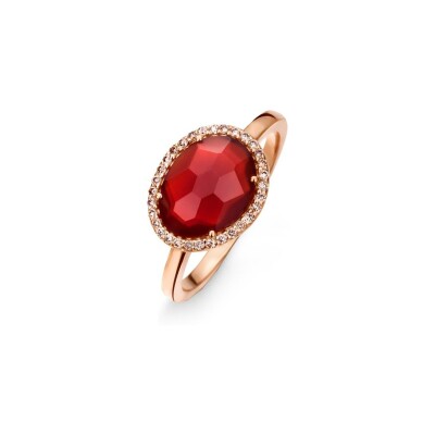Bague One More Stromboli en or rose, agate rouge et diamants bruns