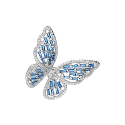 Broche papillon en argent rhodié et oxyde de zirconium