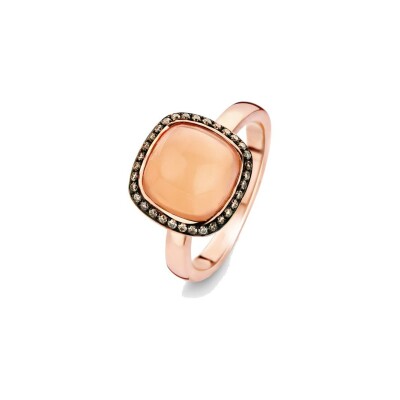 Bague One More Amiata en or rose, diamants bruns et pierre de lune orange