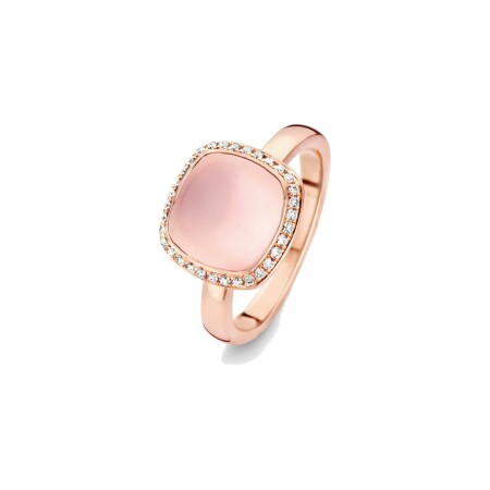 Bague One More Amiata en or rose, diamants et quartz rose sur nacre