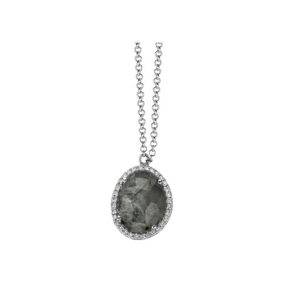 Collier One More Stromboli en or blanc, quartz gris sur nacre et diamants