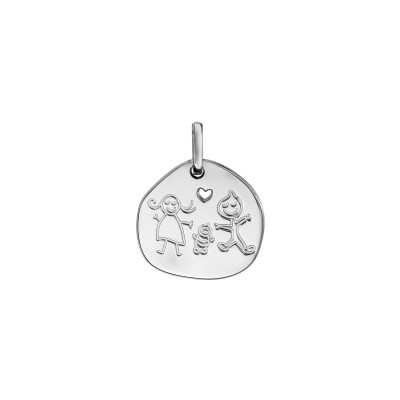 Pendentif rond et cœur en argent rhodié