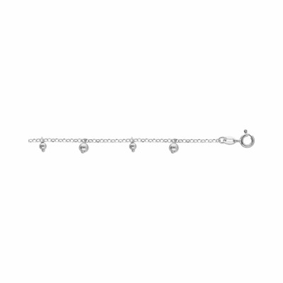 Chaîne cheville argent rhodié pampilles boules 23+3m