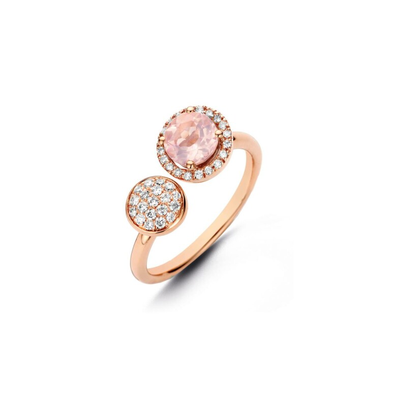 Bague One More Etna en or rose, diamants et quartz rose