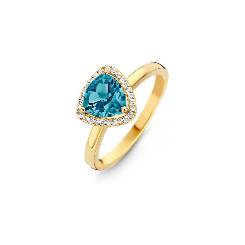 Bague One More Etna en or jaune, topaze london blue et diamants