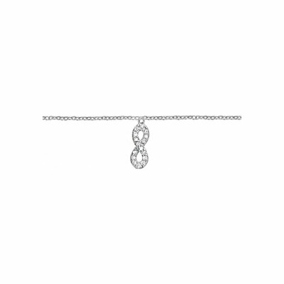 Chaine de cheville en argent rhodié forme huit (infini), oxydes blancs sertis, 23+2cm
