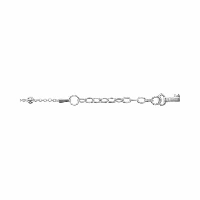 Chaîne cheville avec boules pampille clef argent 23+2cm