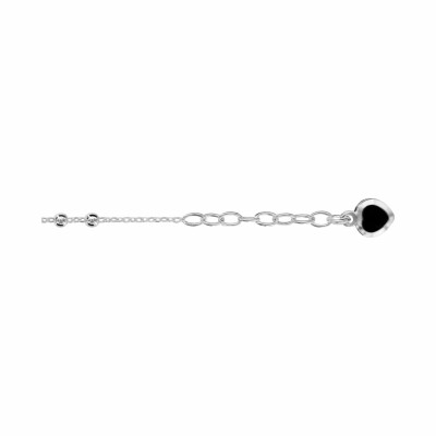 Chaîne cheville argent avec double boule pampille cœur pierre noire synthétique 23+2cm