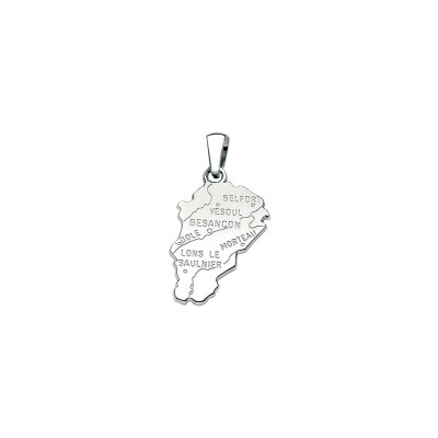 Pendentif carte Franche Comté en argent rhodié