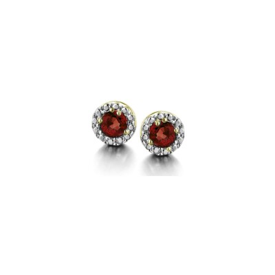Boucles d'oreilles en or jaune, or blanc et rubis