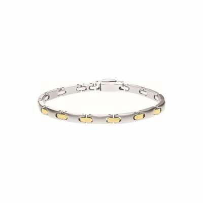 Bracelet Pequignet Moorea en acier et or jaune, largeur 5mm