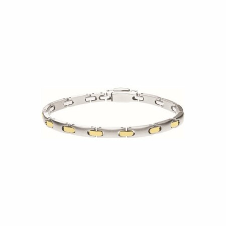 Bracelet Pequignet Moorea en acier et or jaune, largeur 5mm