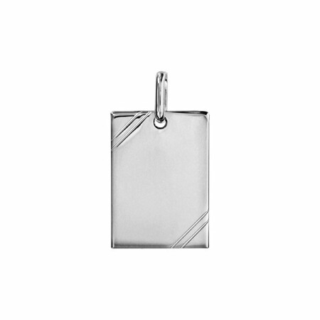 Pendentif plaque argent rhodié petit modèle 13x19 striée