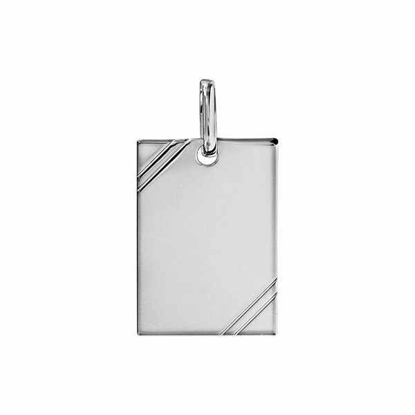 Pendentif plaque argent rhodié moyen modèle 17x24 striée