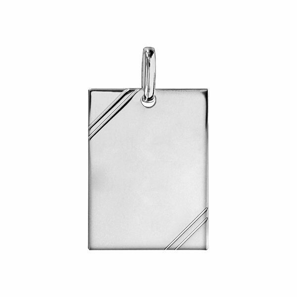 Pendentif plaque argent rhodié grand modèle 19x27 striée