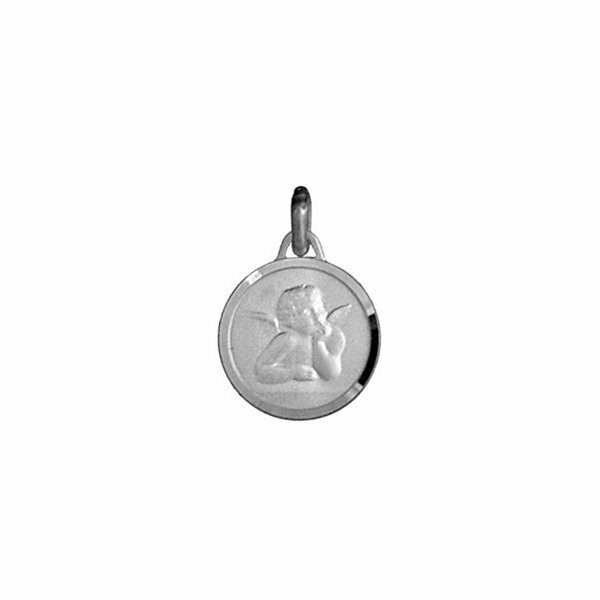 Pendentif médaille ronde avec ange argent rhodié