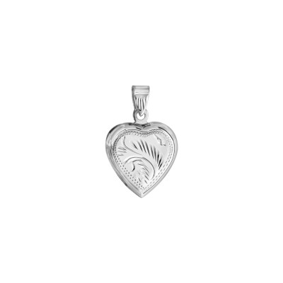 Pendentif cassolette coeur motif recto verso en argent rhodié