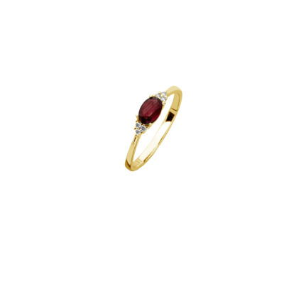 Bague en or jaune, diamant et rubis de 0.08ct