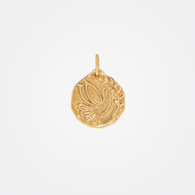 Médaille or jaune colombe au rameau
