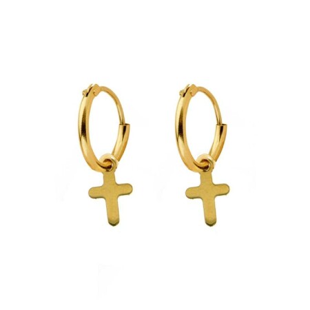 Boucles d'oreilles pendantes croix en or jaune