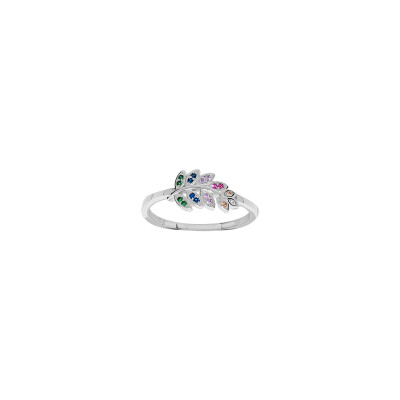 Bague feuille en argent rhodié et oxydes de zirconium