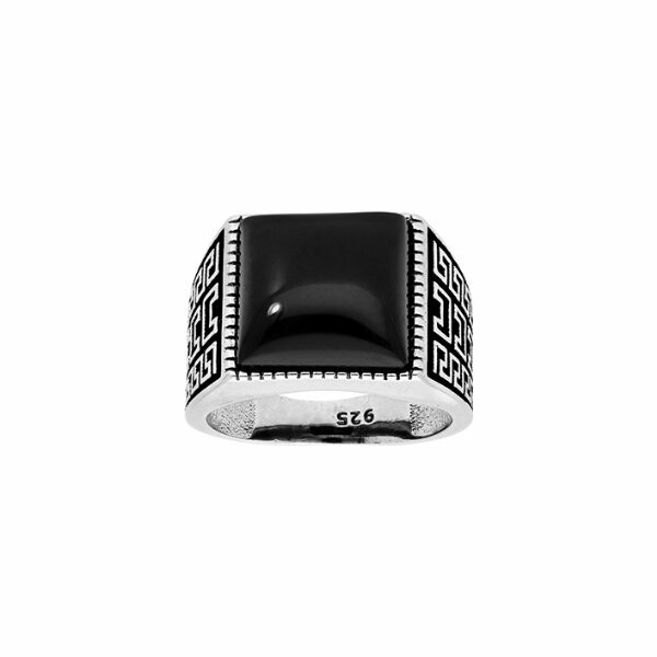 Bague argent patiné carré onyx véritable