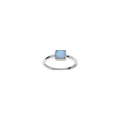 Bague carré en argent rhodié et opale d'imitation
