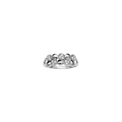 Bague double rangs en argent rhodié et oxydes de zirconium, taille 54